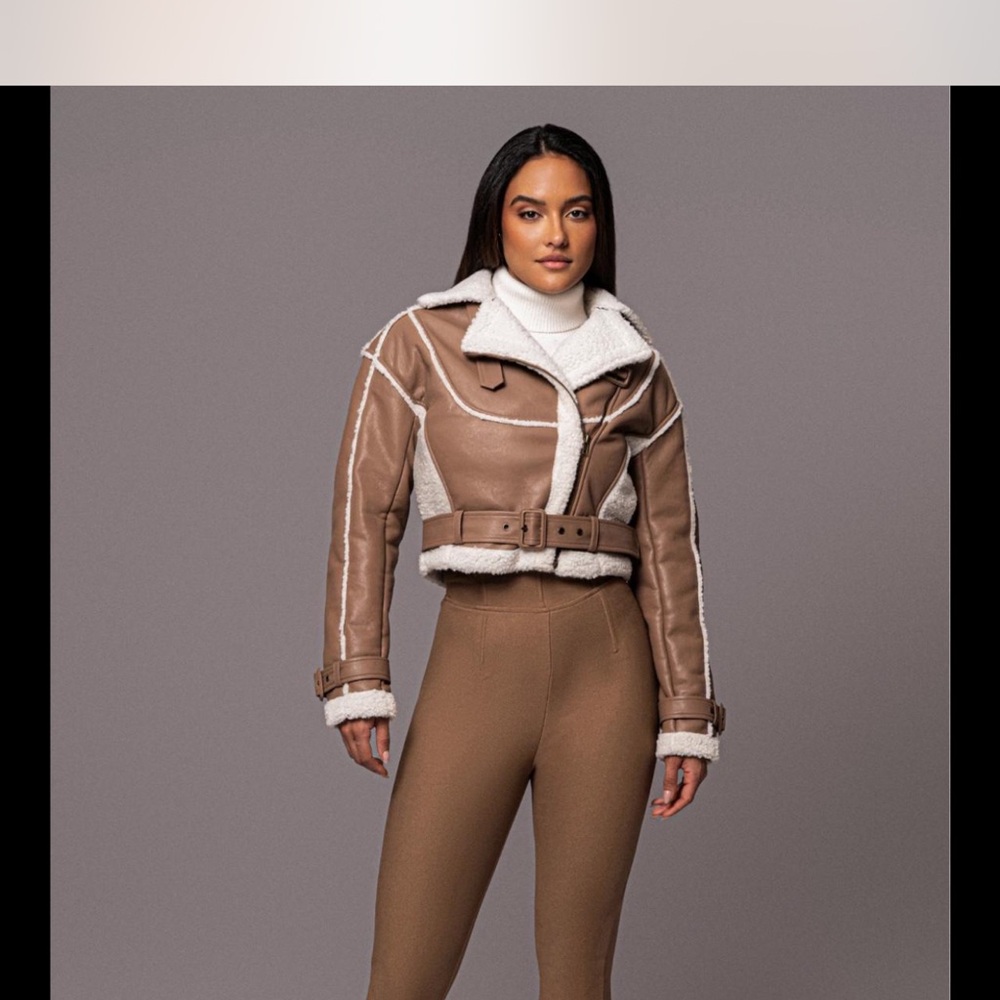 Women's Tan Shearling Jacket - Picture 2 of 7